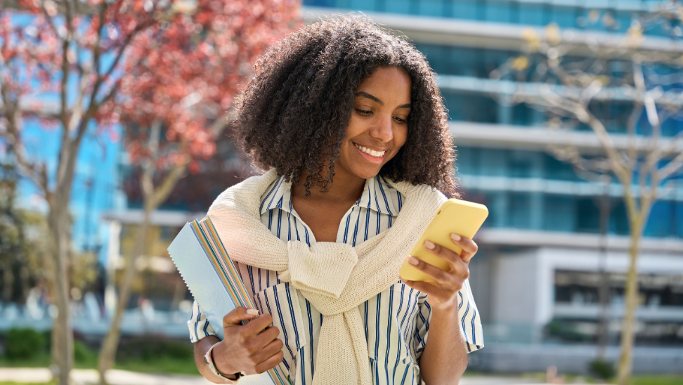 woman looking at phone